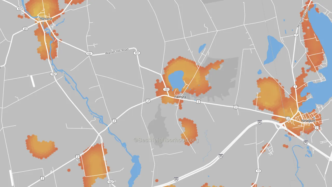 Bike Grade map of 04965, ME