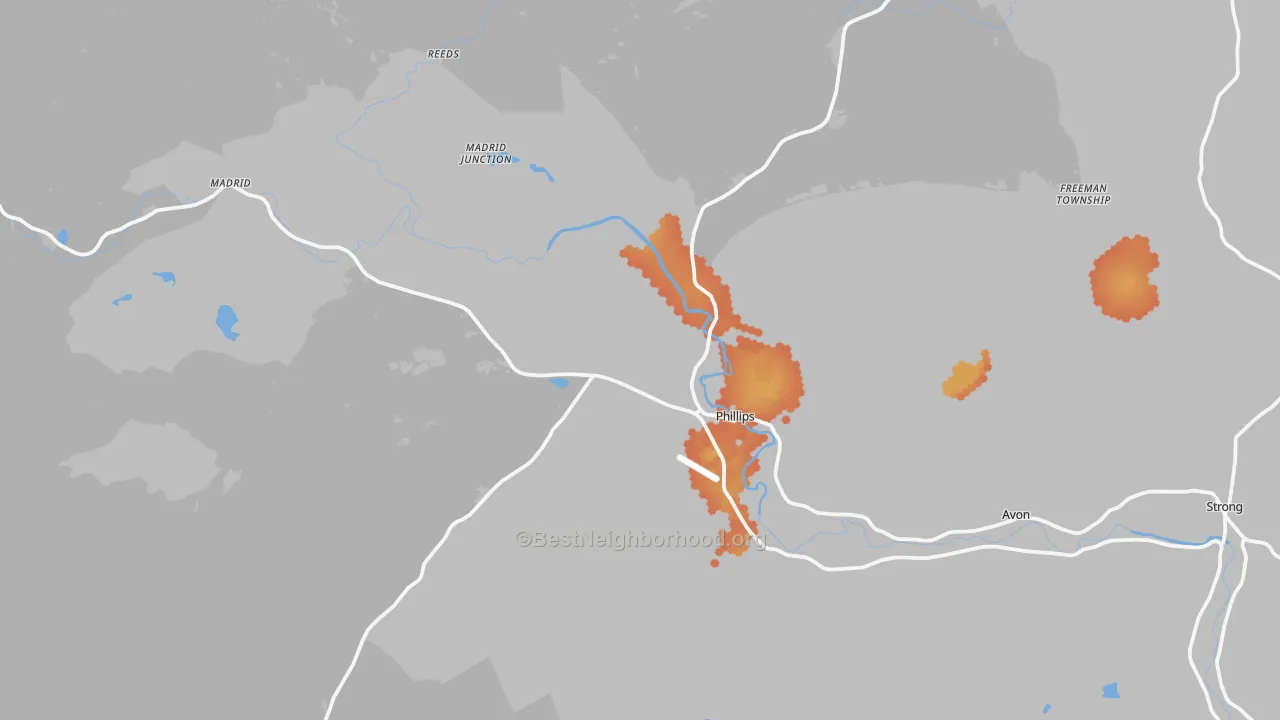 Bike Grade map of 04966, ME