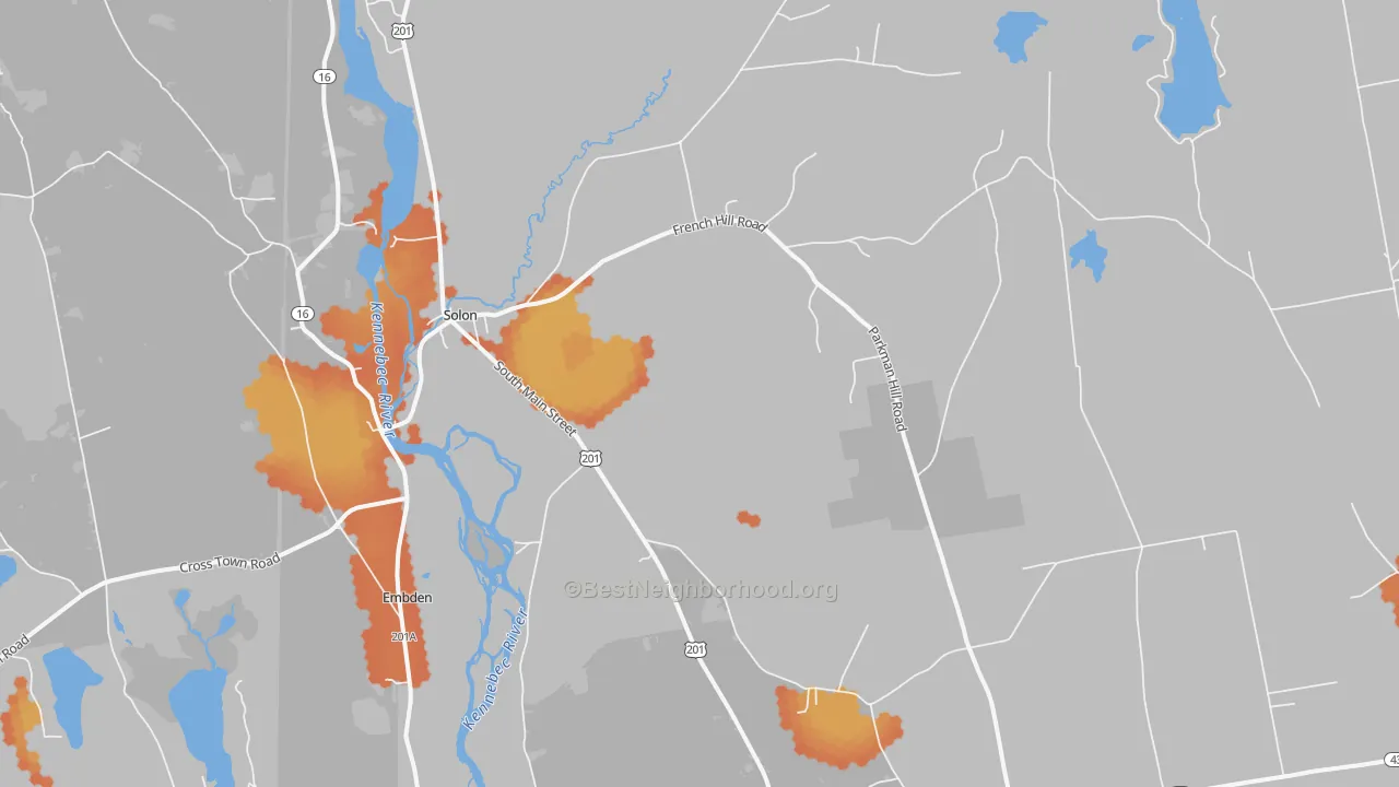 Bike Grade map of 04979, ME