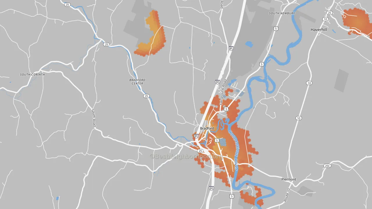 Bike Grade map of 05033, VT