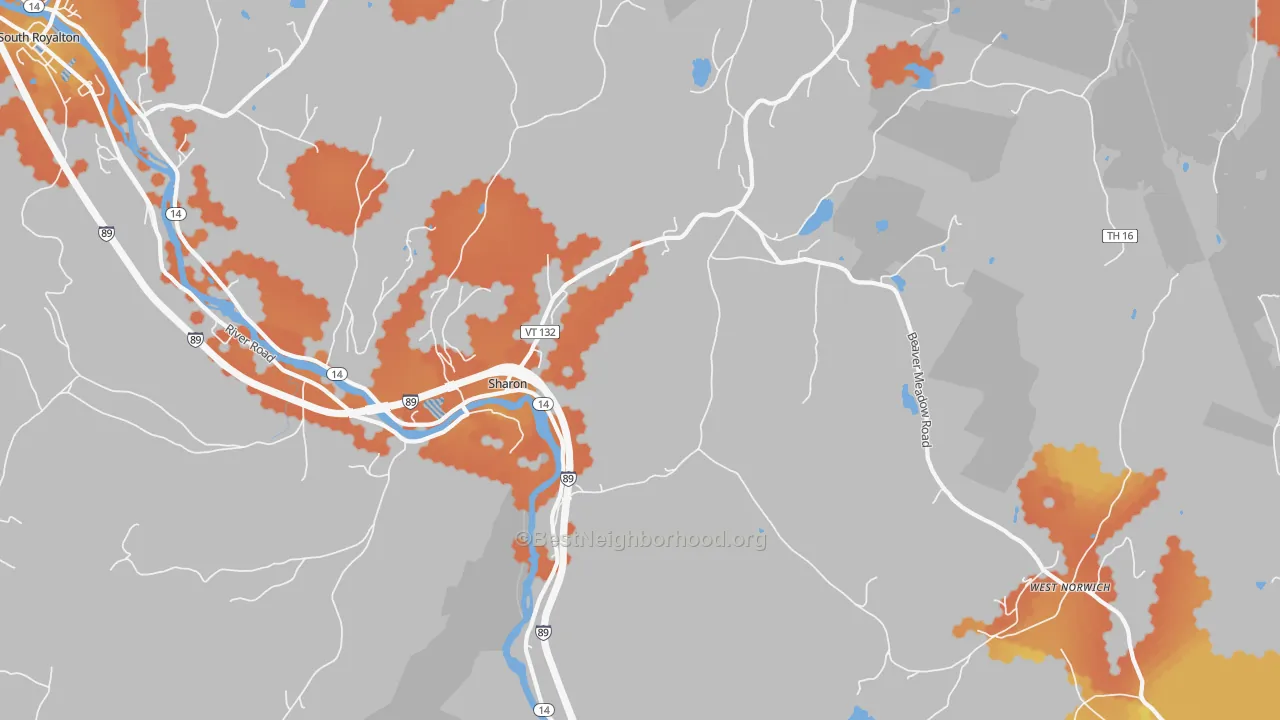 Bike Grade map of 05065, VT