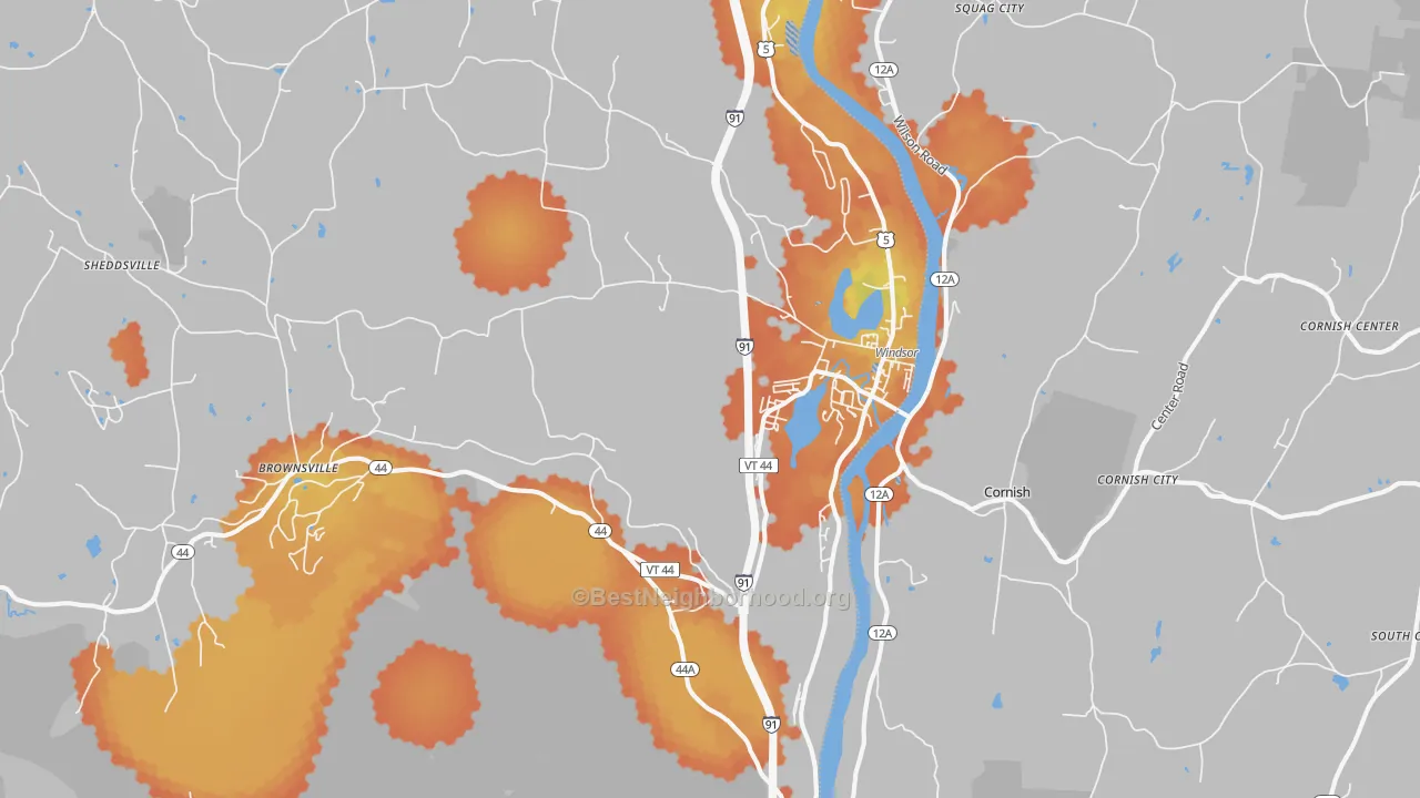 Bike Grade map of 05089, VT