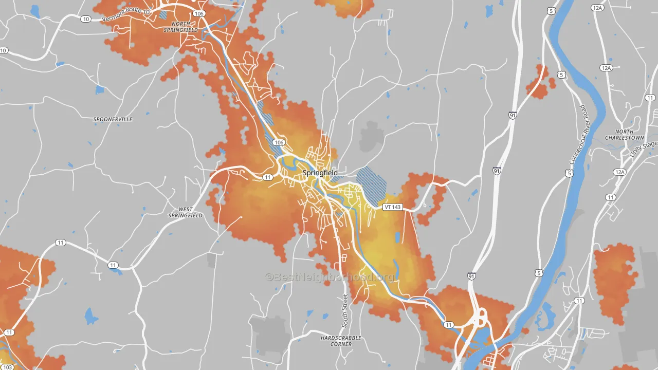 Bike Grade map of 05156, VT