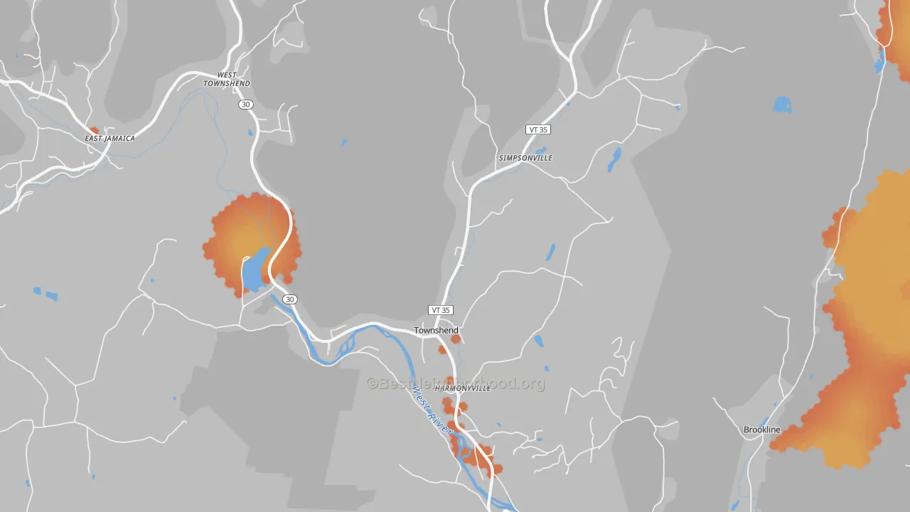 Bike Grade map of 05353, VT