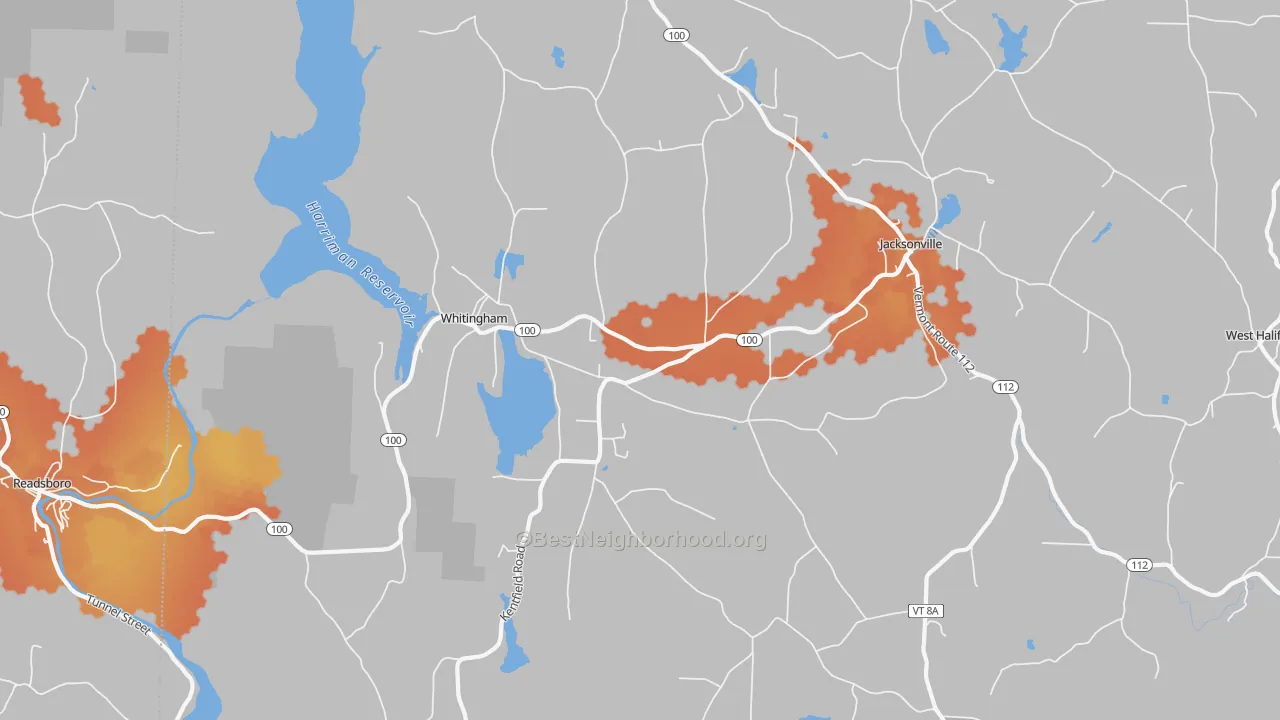 Bike Grade map of 05361, VT
