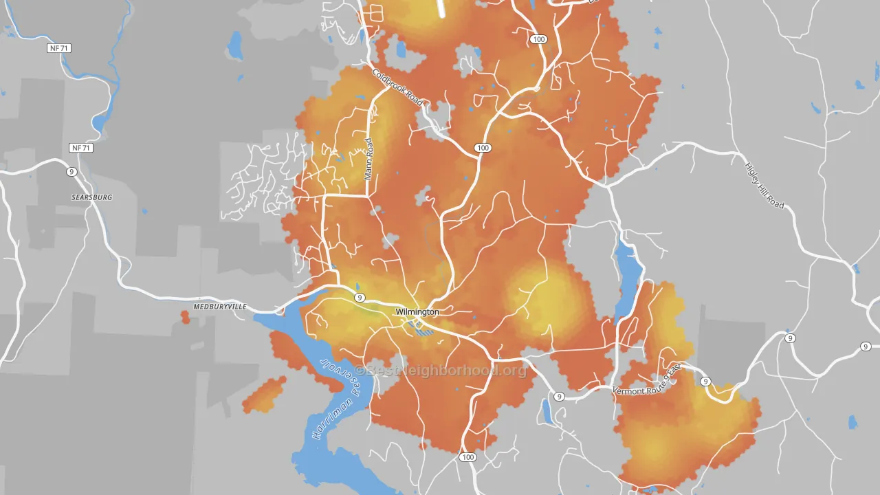 Bike Grade map of 05363, VT