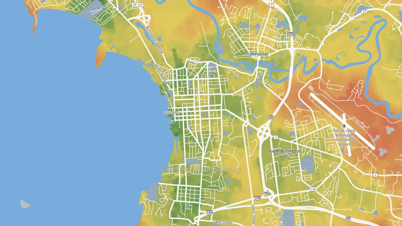 Bike Grade map of 05401, VT