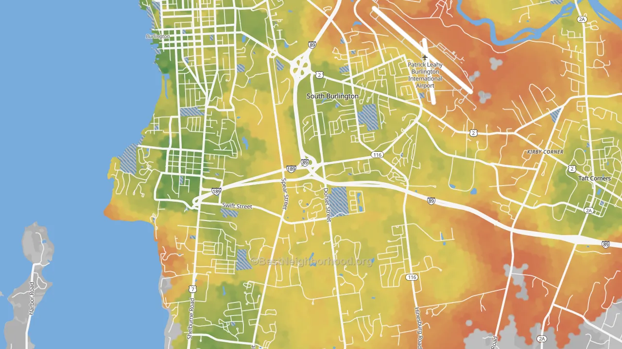 Bike Grade map of 05403, VT