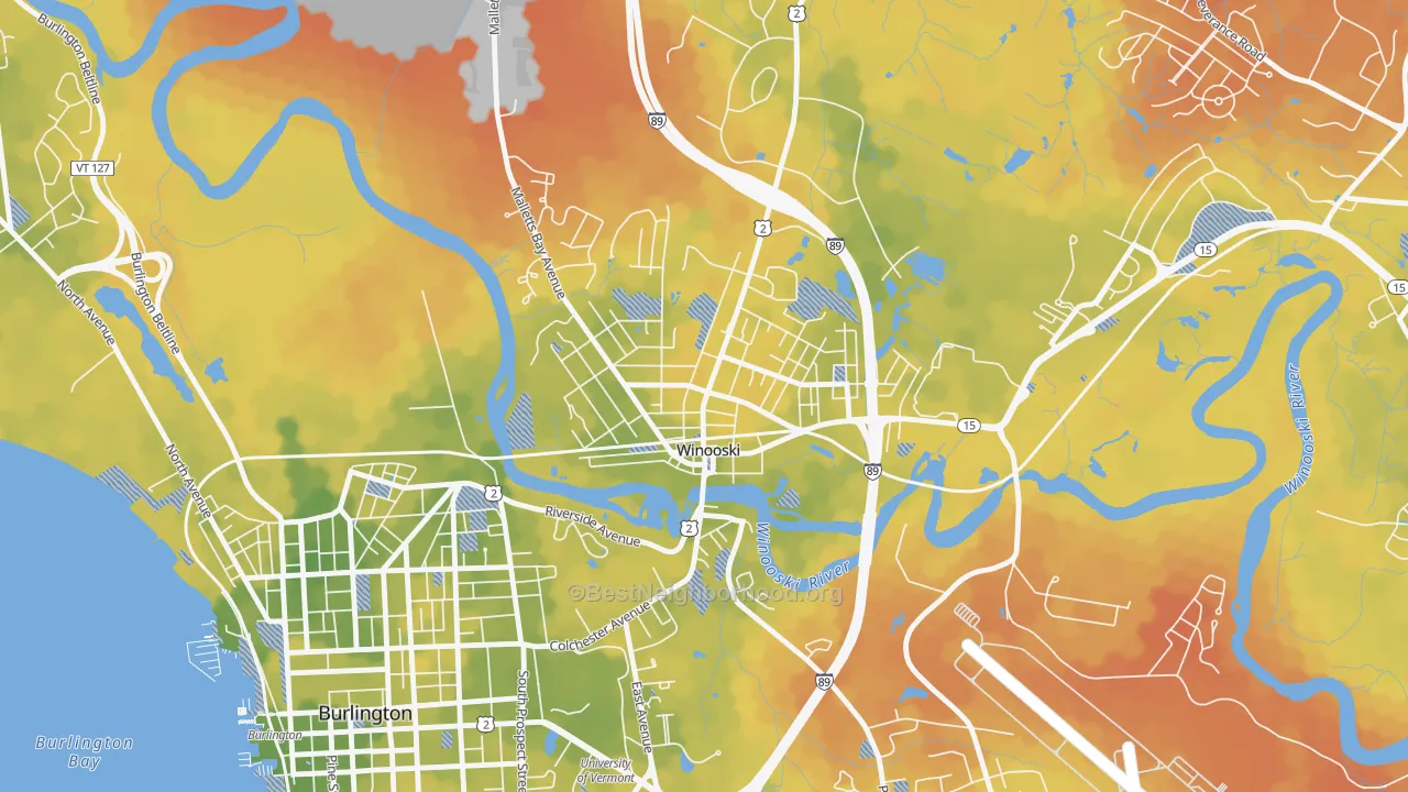 Bike Grade map of 05404, VT