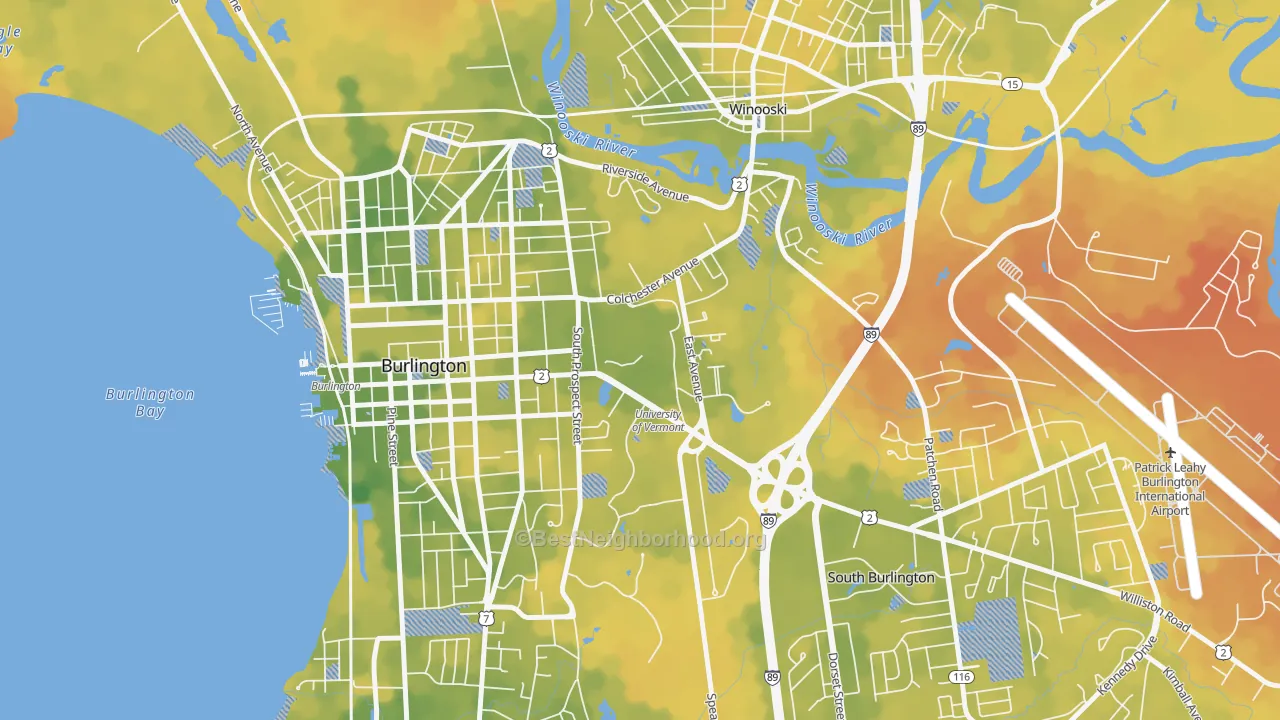 Bike Grade map of 05405, VT