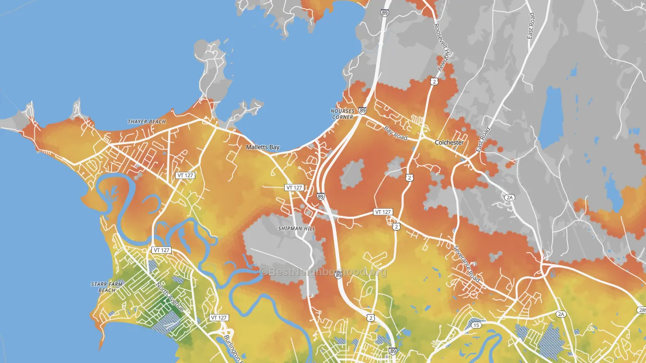 Bike Grade map of 05446, VT