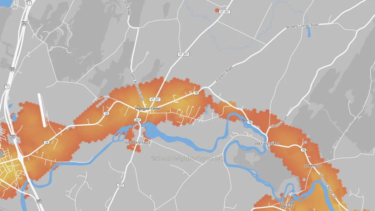 Bike Grade map of 05459, VT