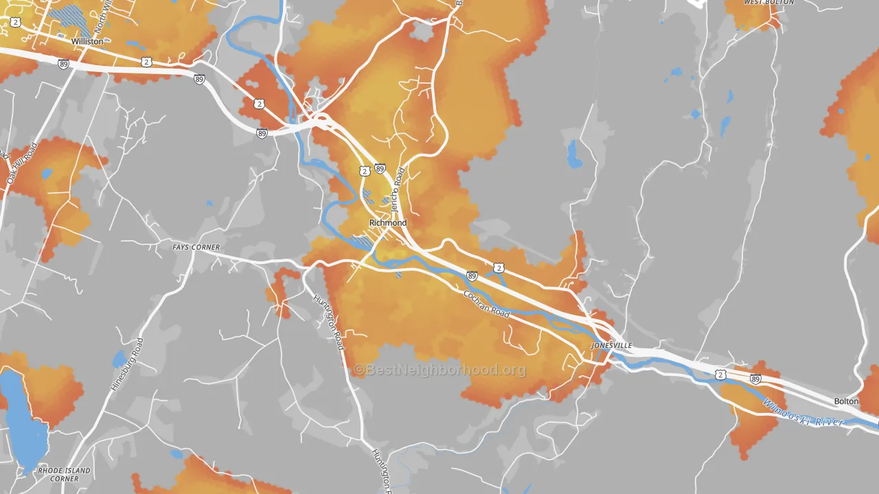 Bike Grade map of 05477, VT