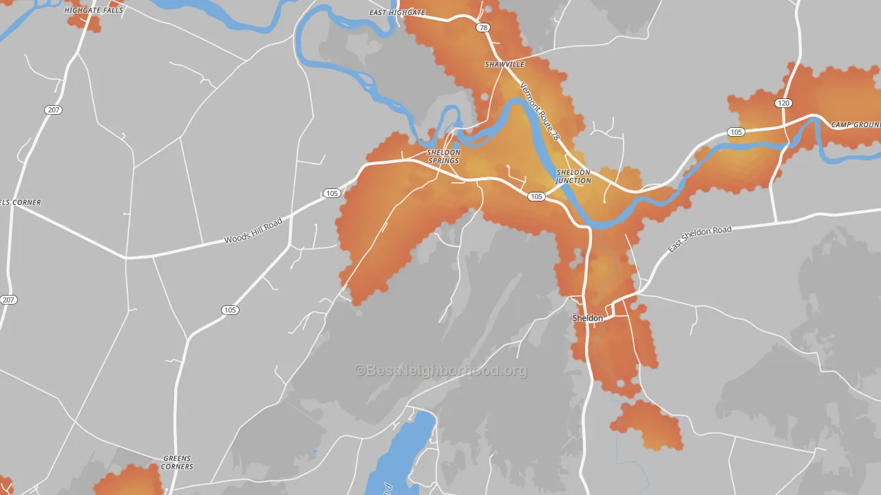 Bike Grade map of 05483, VT
