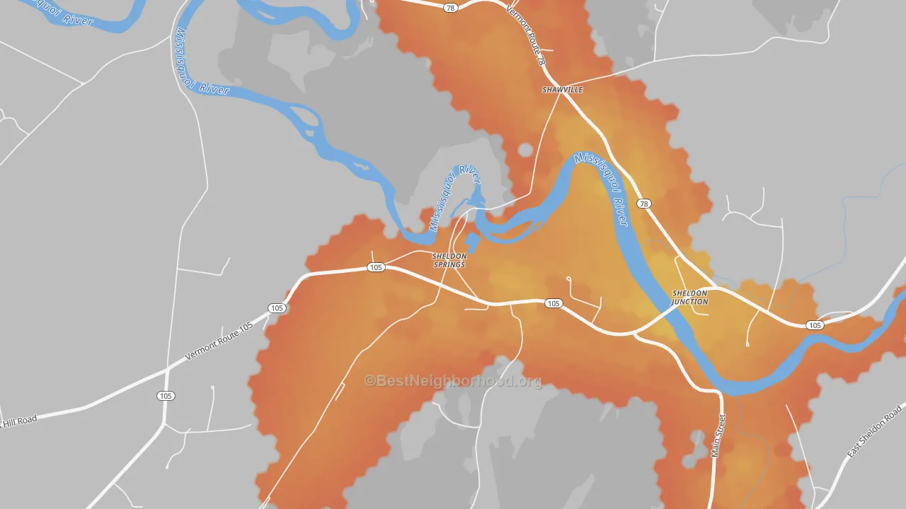 Bike Grade map of 05485, VT