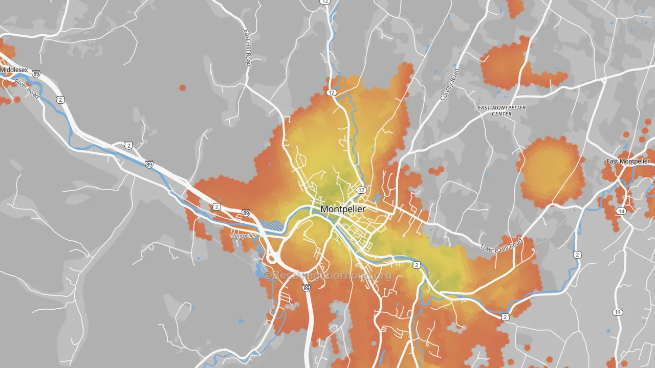Bike Grade map of 05602, VT