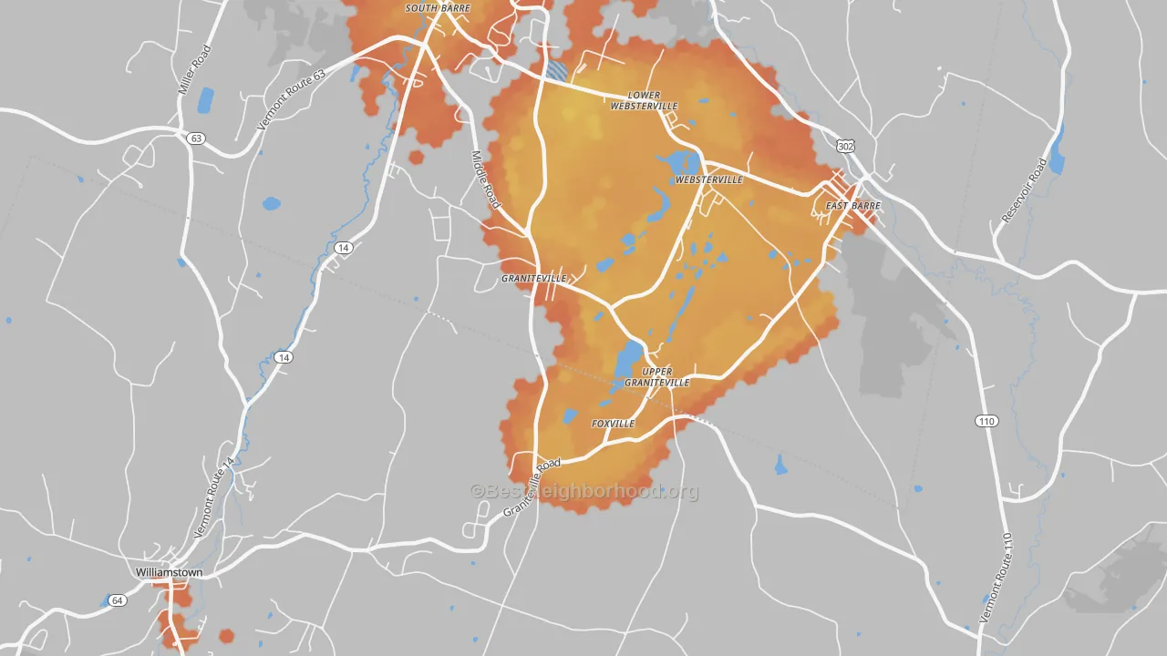 Bike Grade map of 05654, VT
