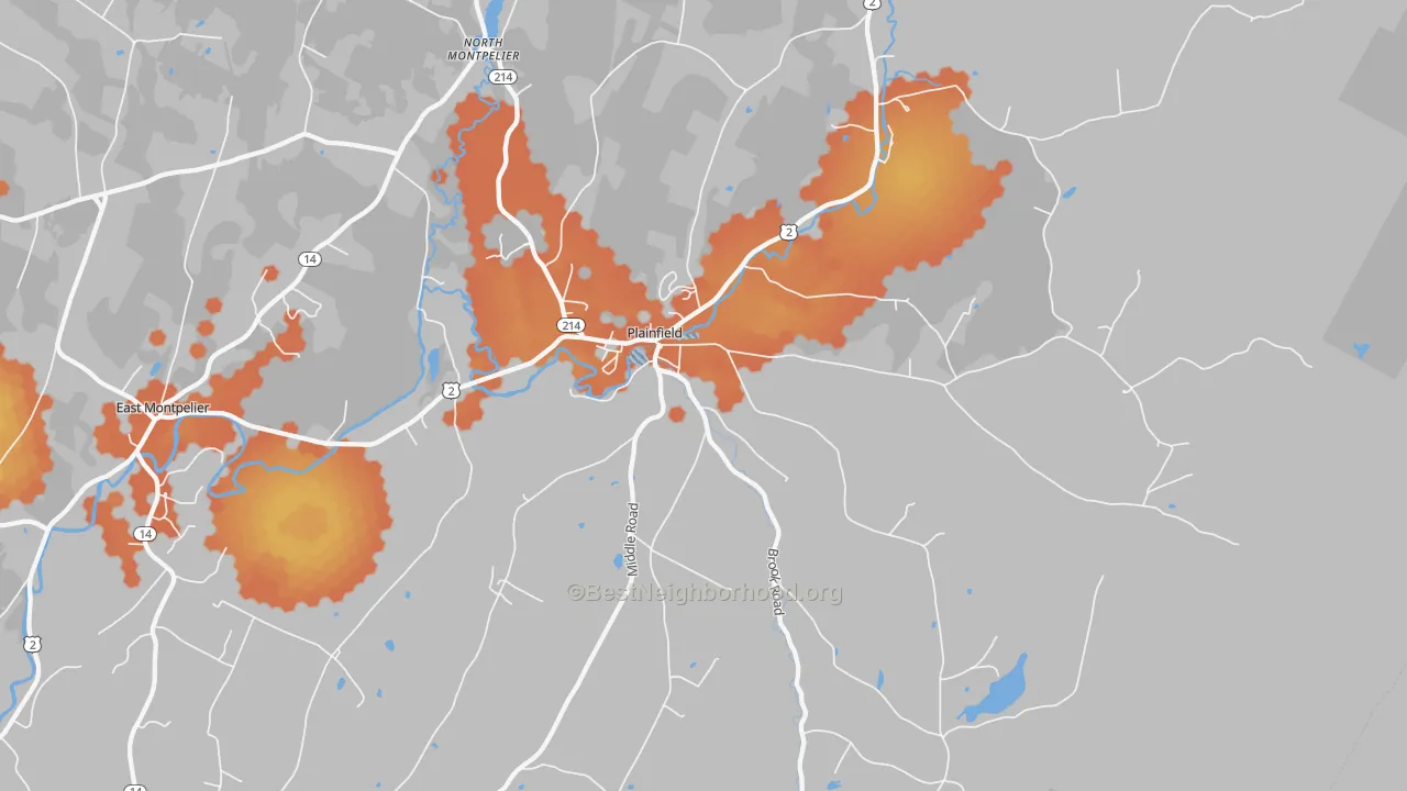 Bike Grade map of 05667, VT