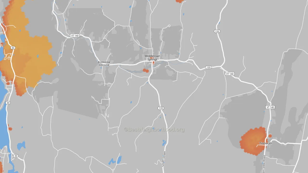 Bike Grade map of 05757, VT
