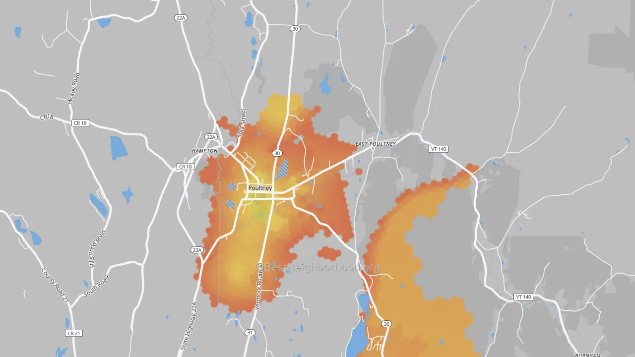 Bike Grade map of 05764, VT