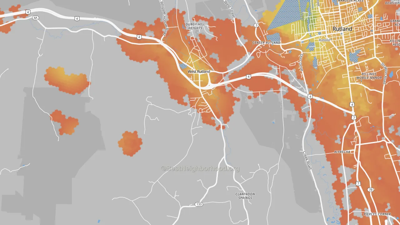 Bike Grade map of 05777, VT