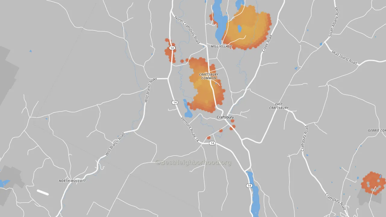 Bike Grade map of 05826, VT