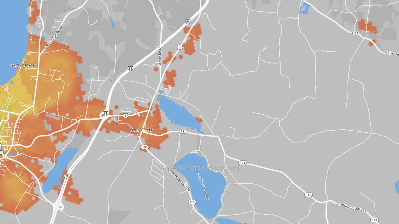 Bike Grade map of 05829, VT