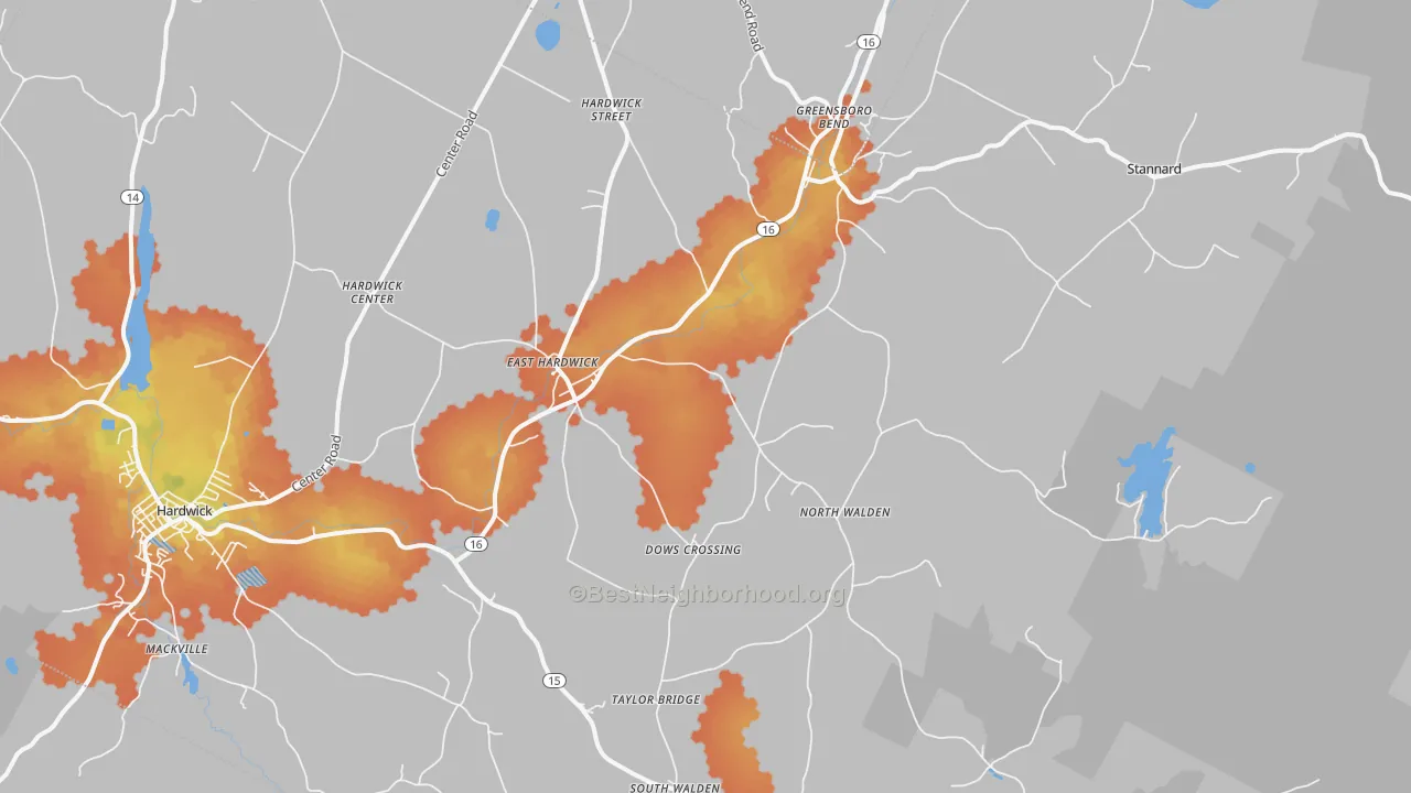 Bike Grade map of 05836, VT