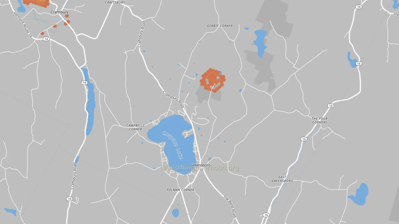 Bike Grade map of 05841, VT