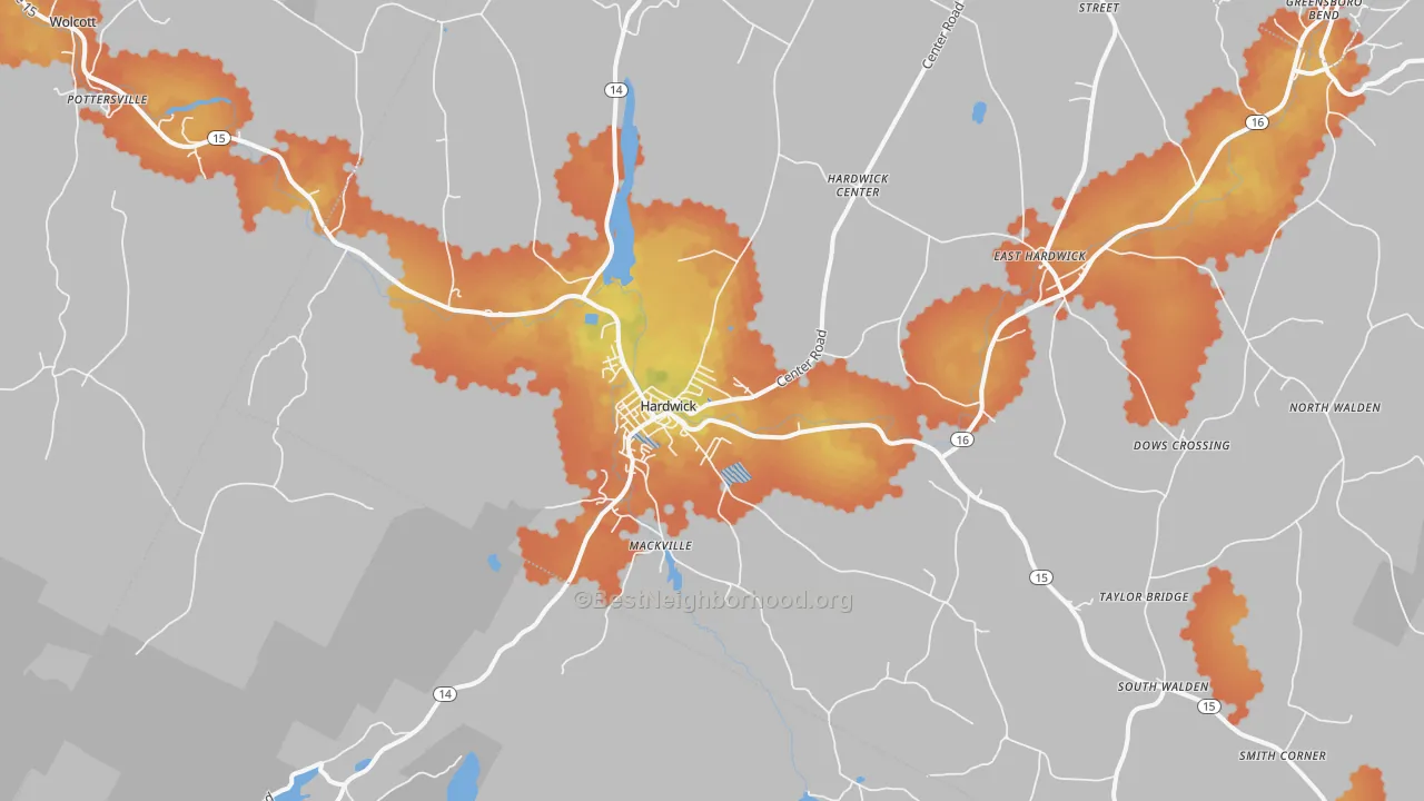 Bike Grade map of 05843, VT