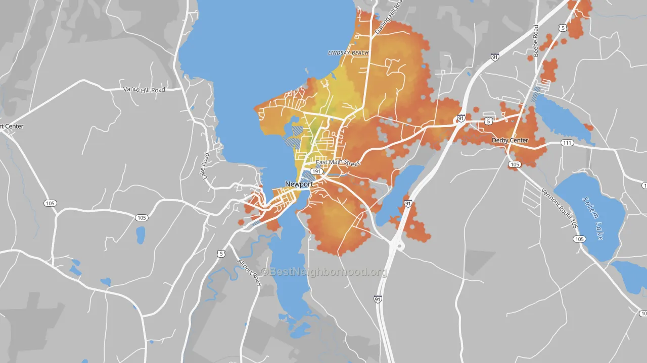 Bike Grade map of 05855, VT