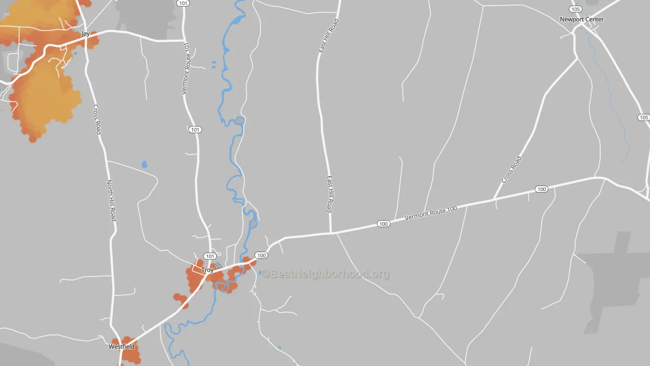 Bike Grade map of 05868, VT