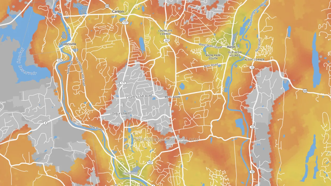 Bike Grade map of 06001, CT