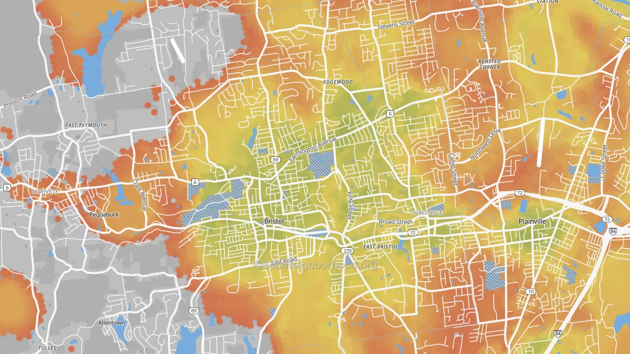 Bike Grade map of 06010, CT