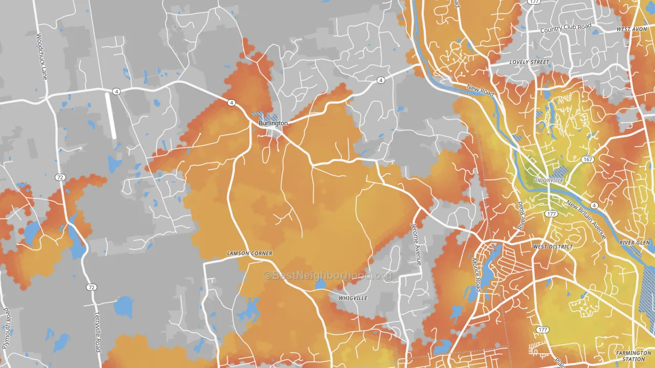 Bike Grade map of 06013, CT