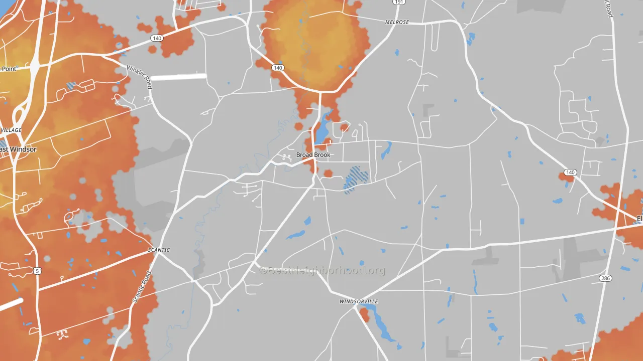 Bike Grade map of 06016, CT