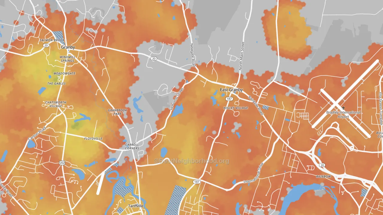 Bike Grade map of 06026, CT