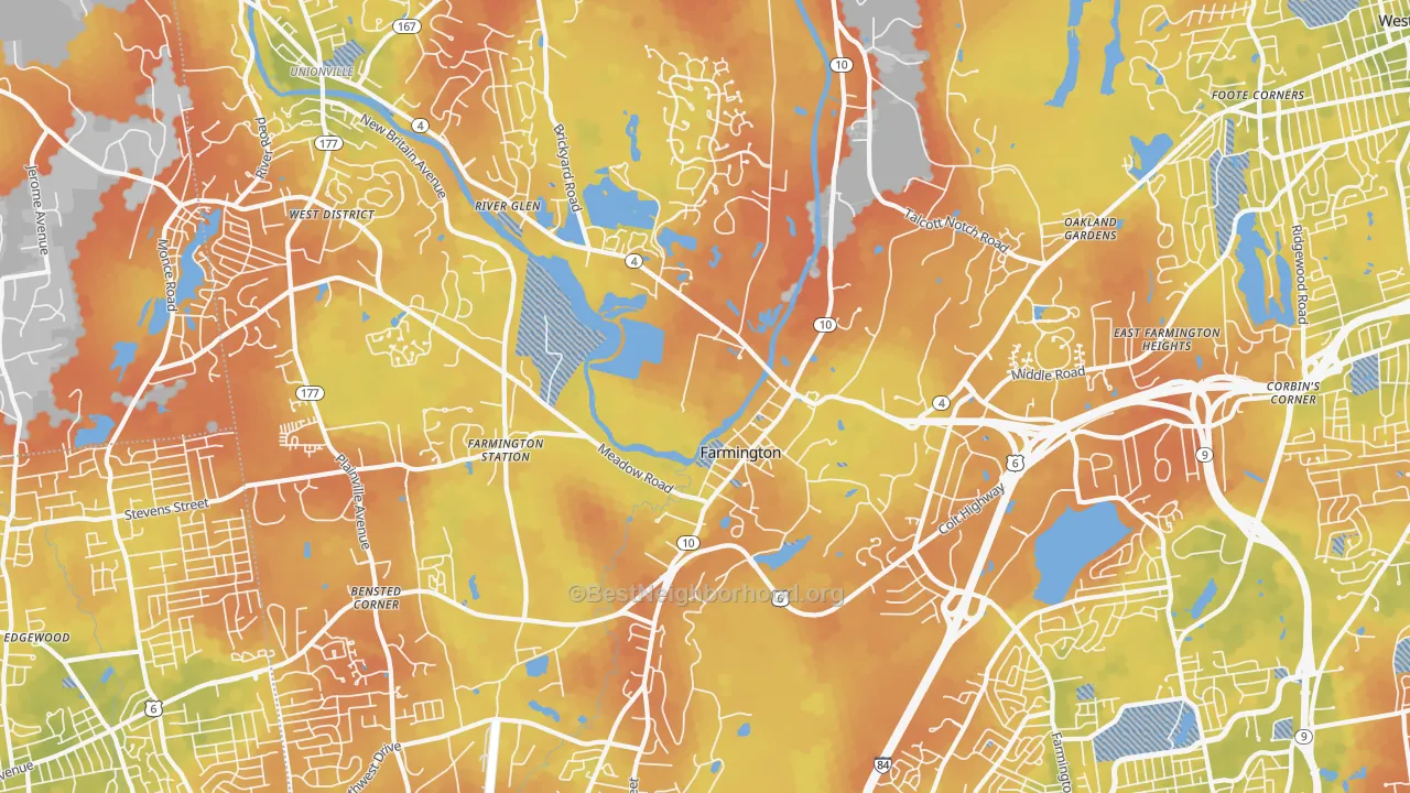 Bike Grade map of 06032, CT