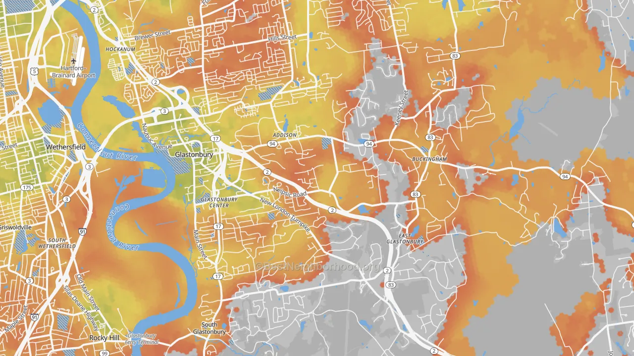 Bike Grade map of 06033, CT
