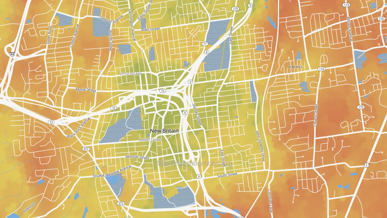 Bike Grade map of 06051, CT
