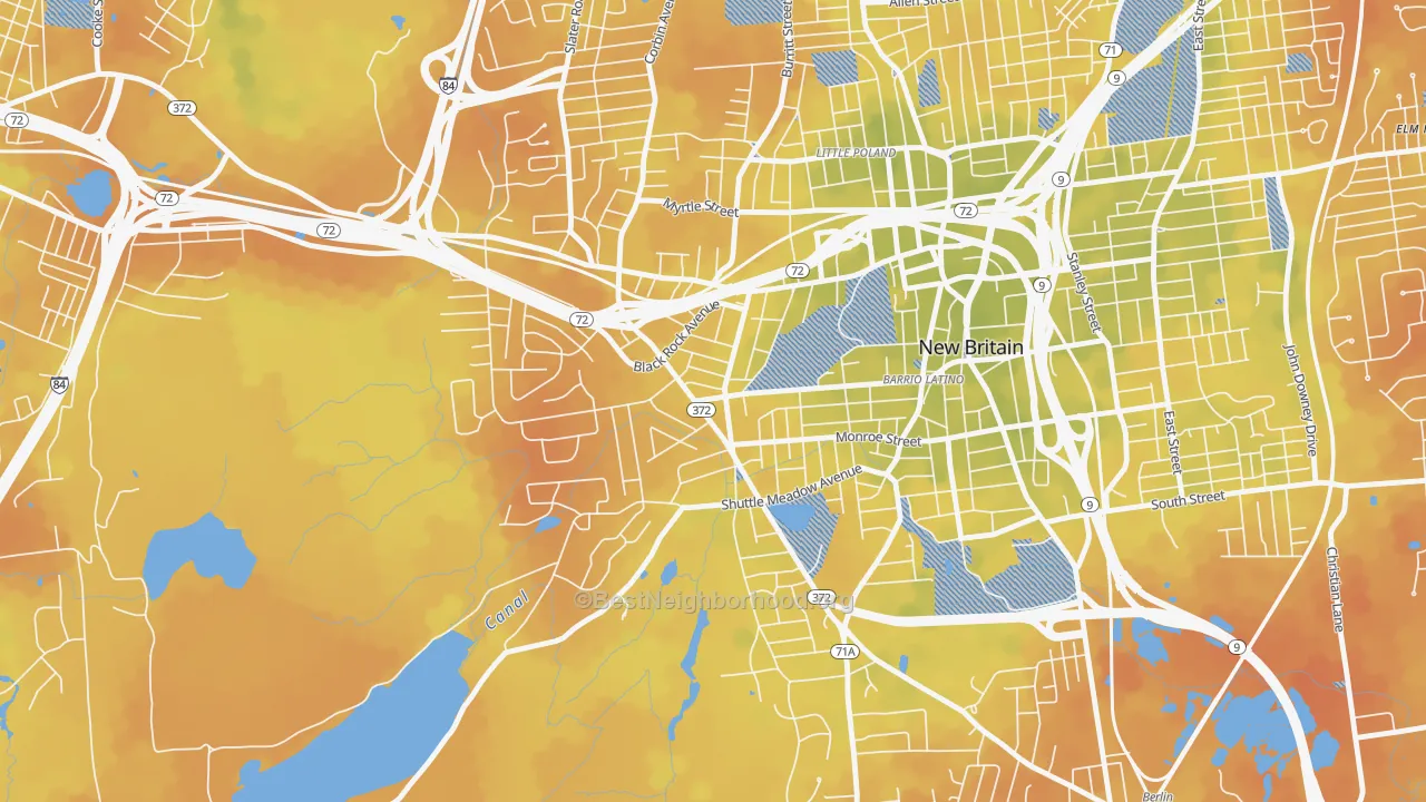 Bike Grade map of 06052, CT