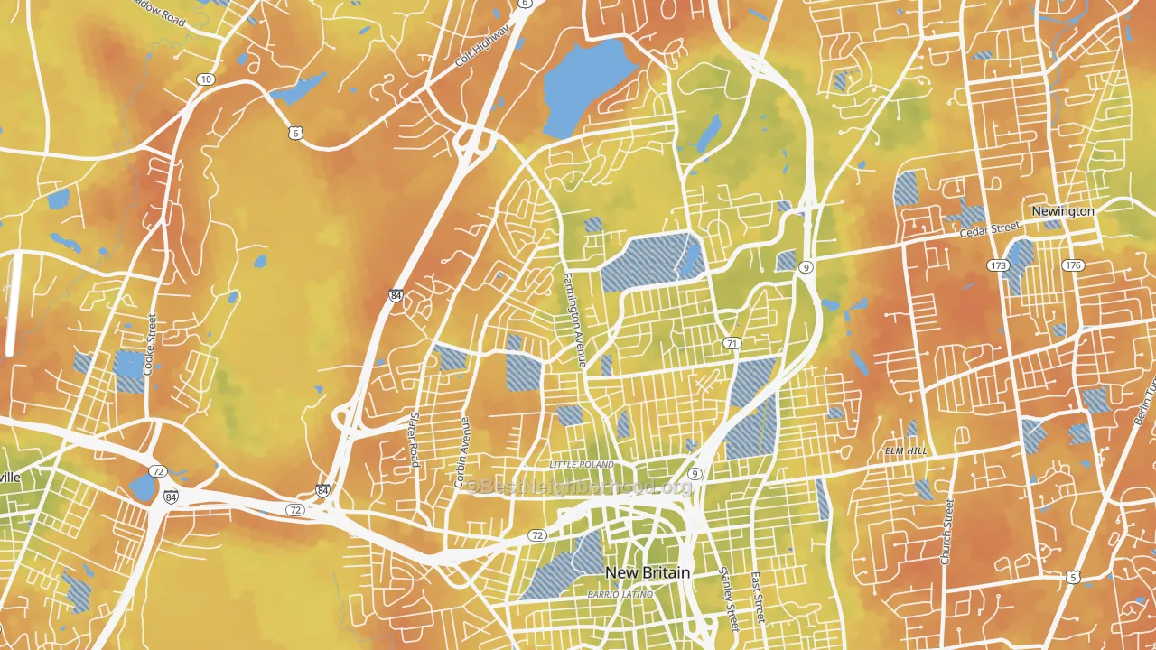 Bike Grade map of 06053, CT