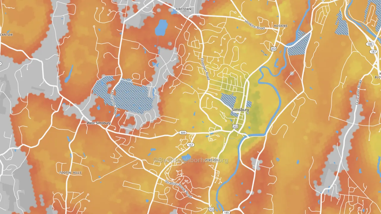 Bike Grade map of 06070, CT