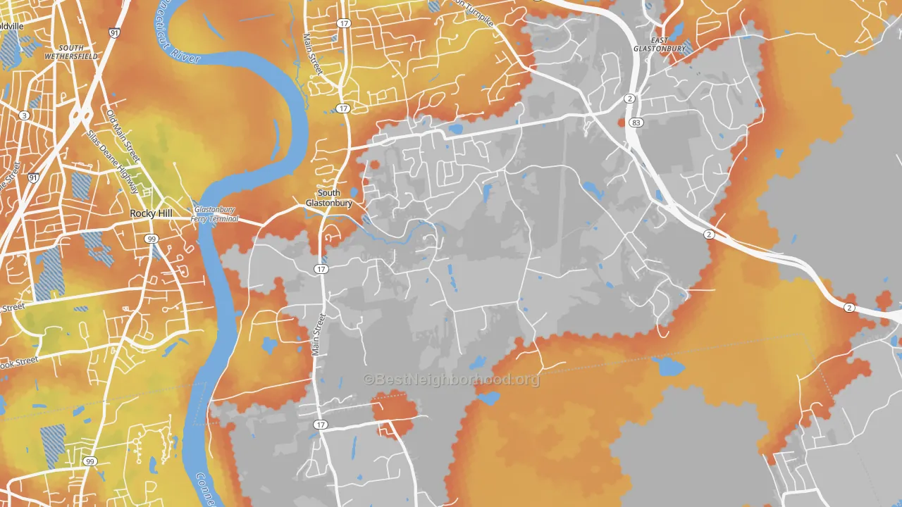Bike Grade map of 06073, CT