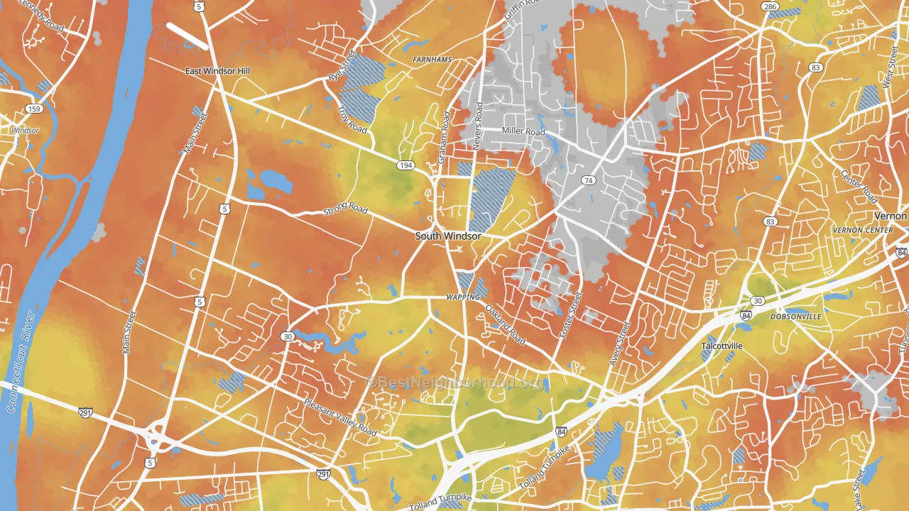 Bike Grade map of 06074, CT