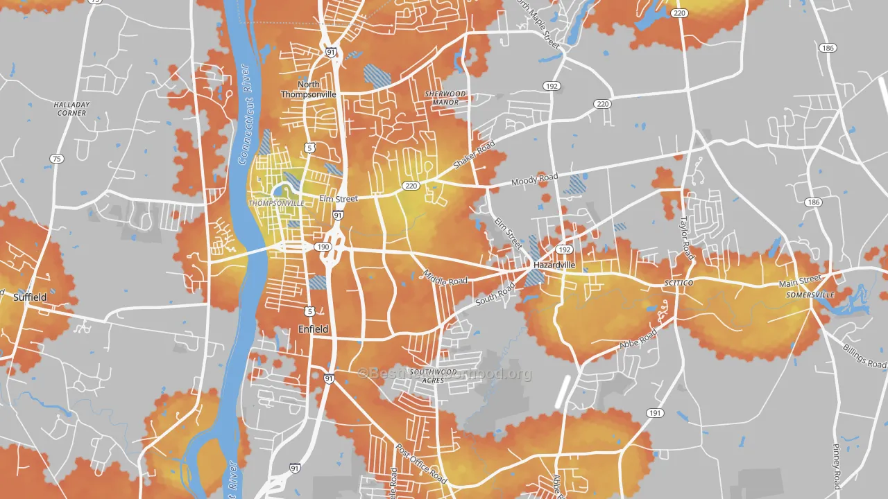 Bike Grade map of 06082, CT