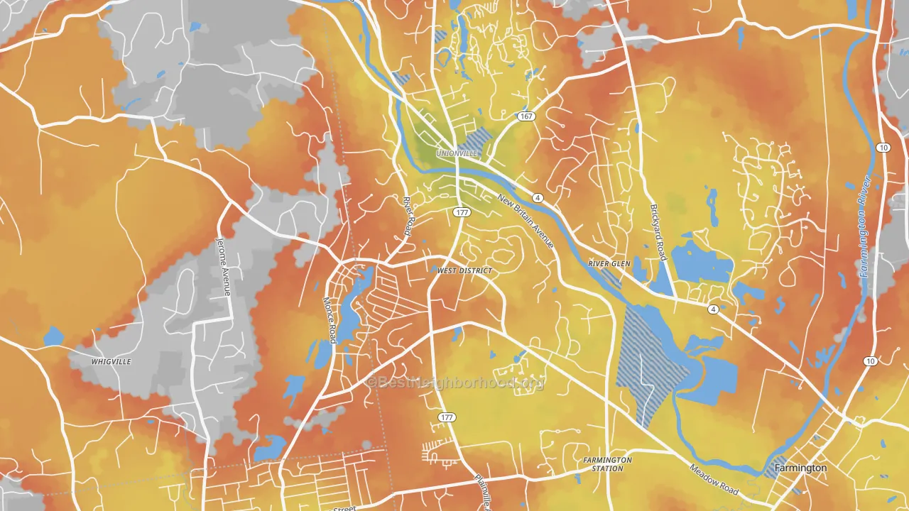 Bike Grade map of 06085, CT