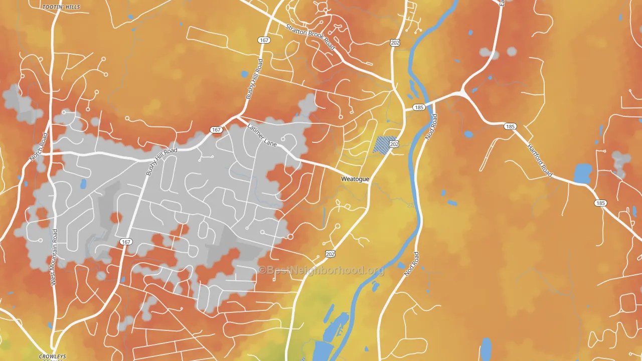 Bike Grade map of 06089, CT