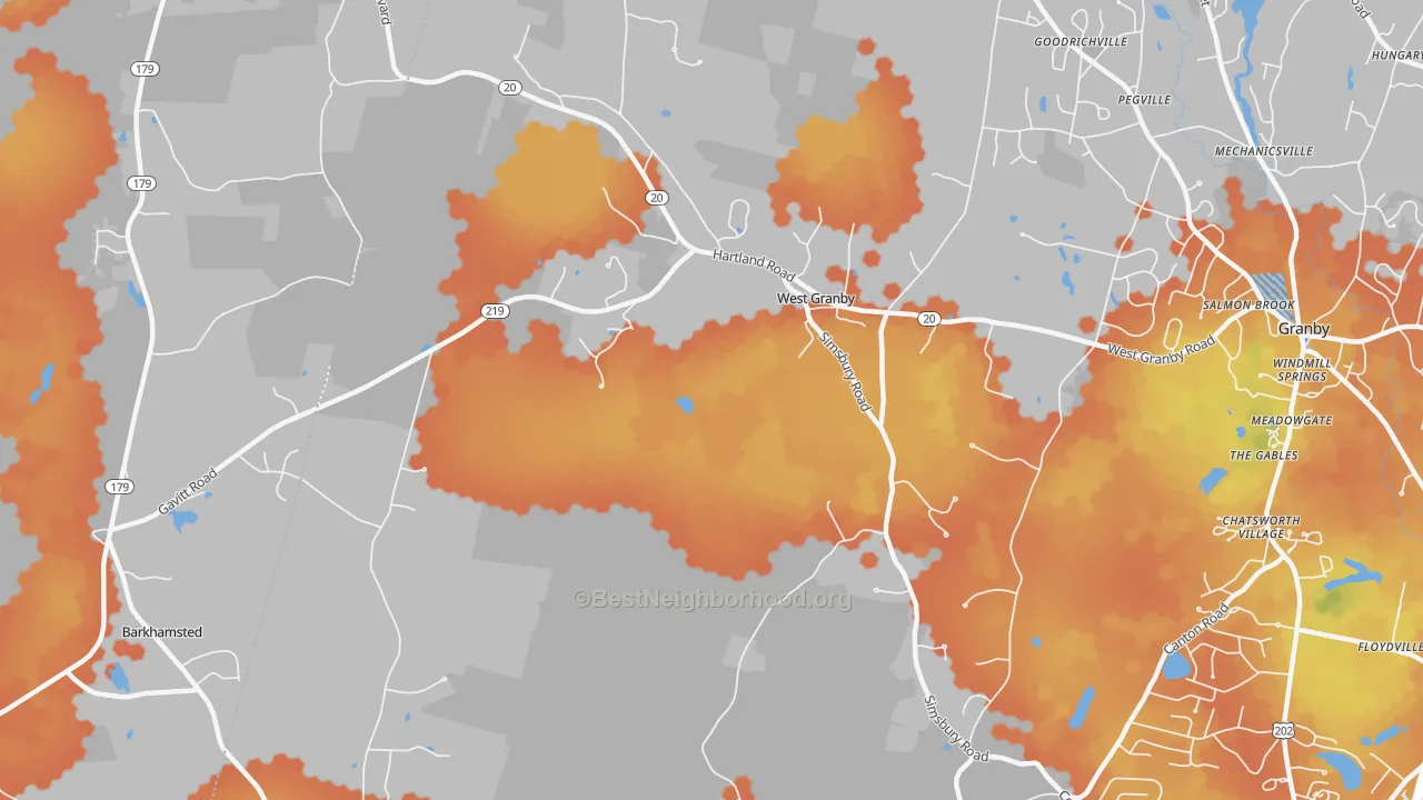 Bike Grade map of 06090, CT