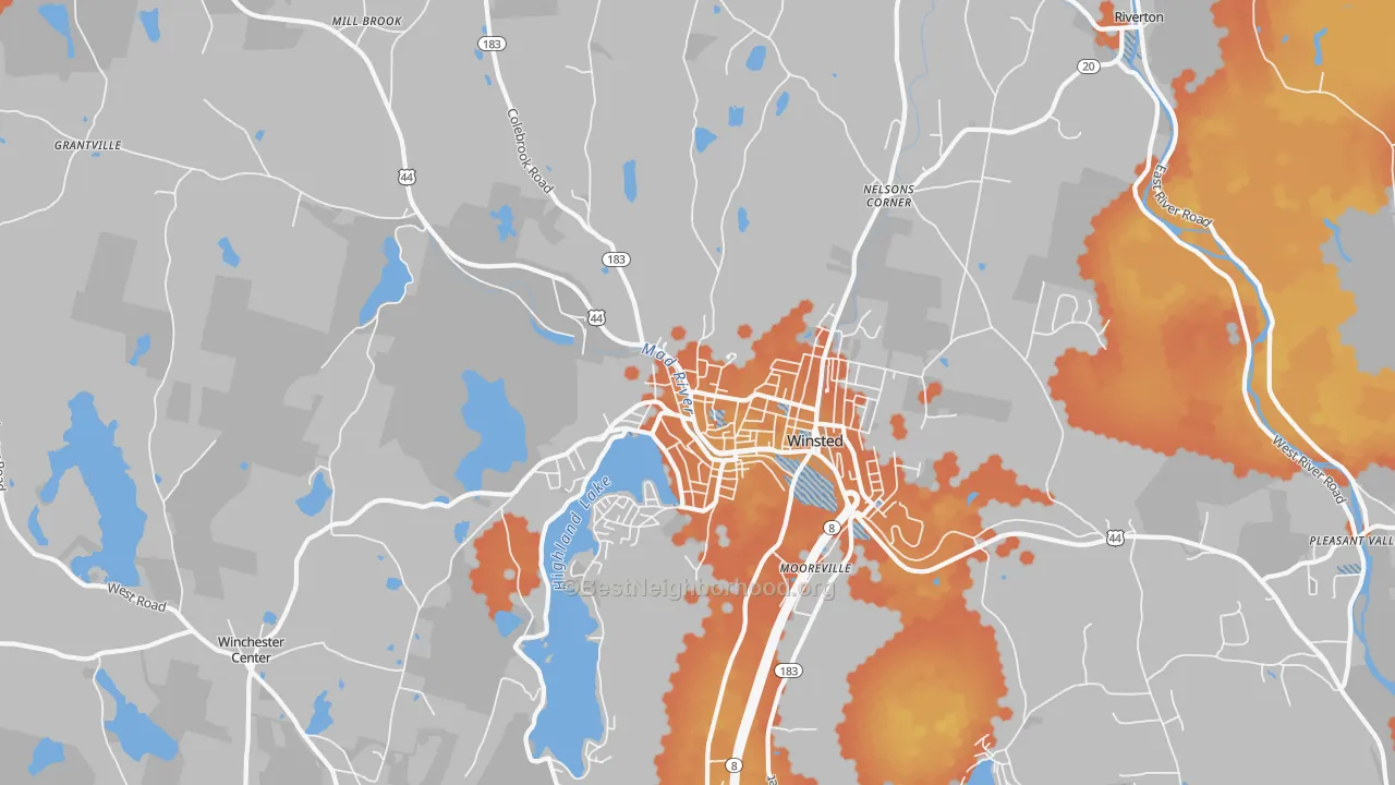 Bike Grade map of 06098, CT
